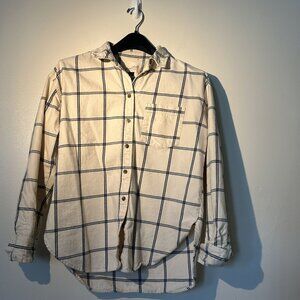 Universal Thread Oversized Flannel plaid cream navy button down XS
